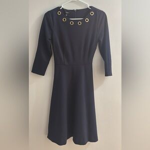 Talbots Navy Dress with Gold Accents